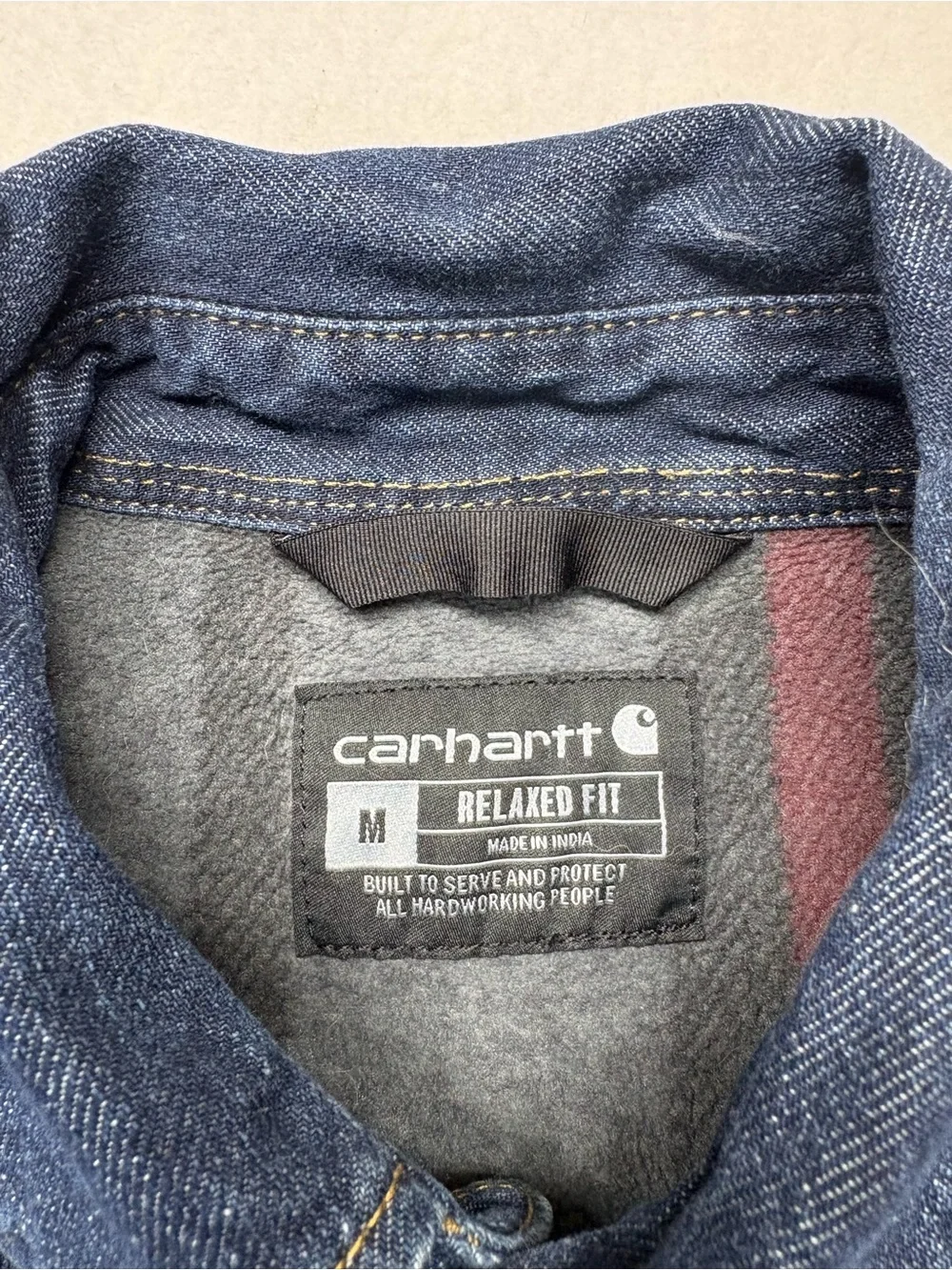 Men’s Carhartt Relaxed Fit Denim Fleece Lined Snap Shirt Jacket Medium TJ-5605-M